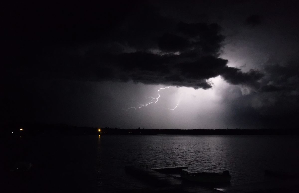 Lightning over the water