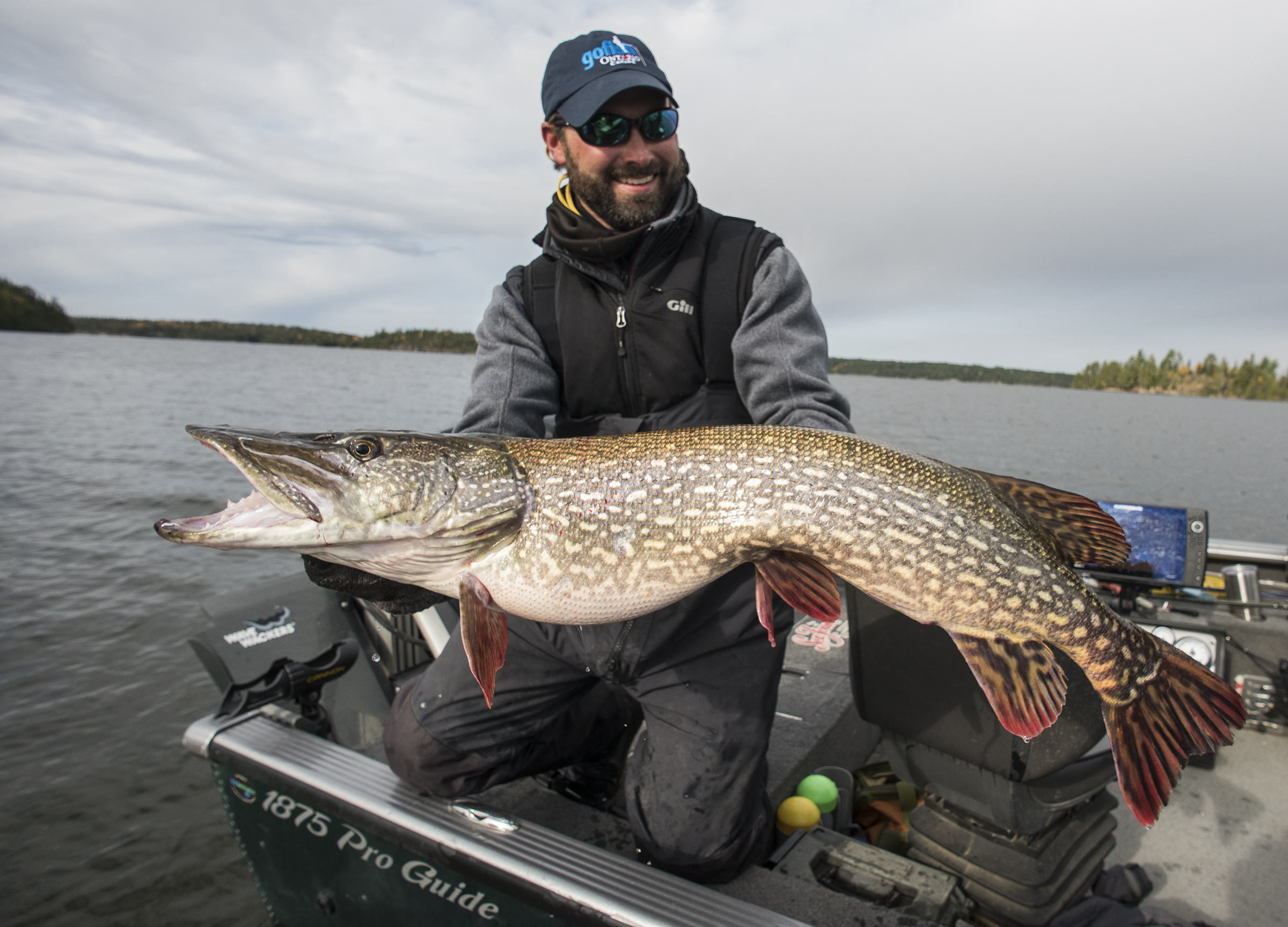 Jeremy Smith host of Lindner's Angling Edge with a trophy pike caught in Sunset Country, Ontario, Canada