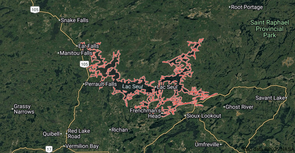 Map of Lac Seul in Ontario, Canada.