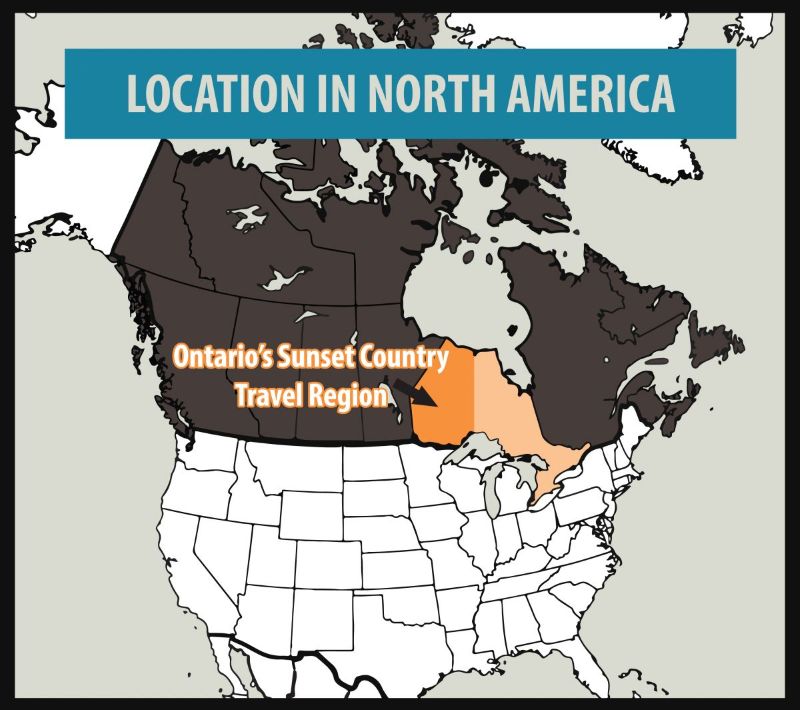 Location map showing where Ontario's Sunset Country region is North America. 
