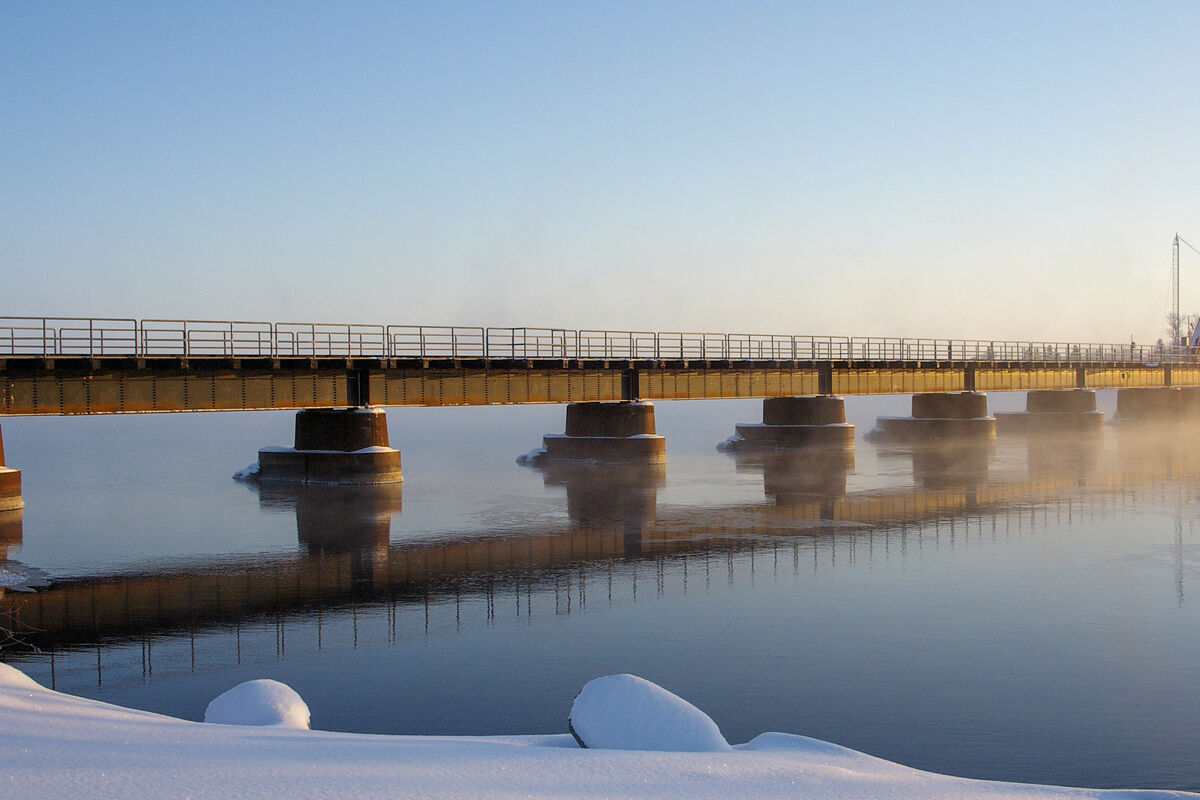 The Noden Causeway shown here in winter at Fort Frances, Ontario, Canada.
