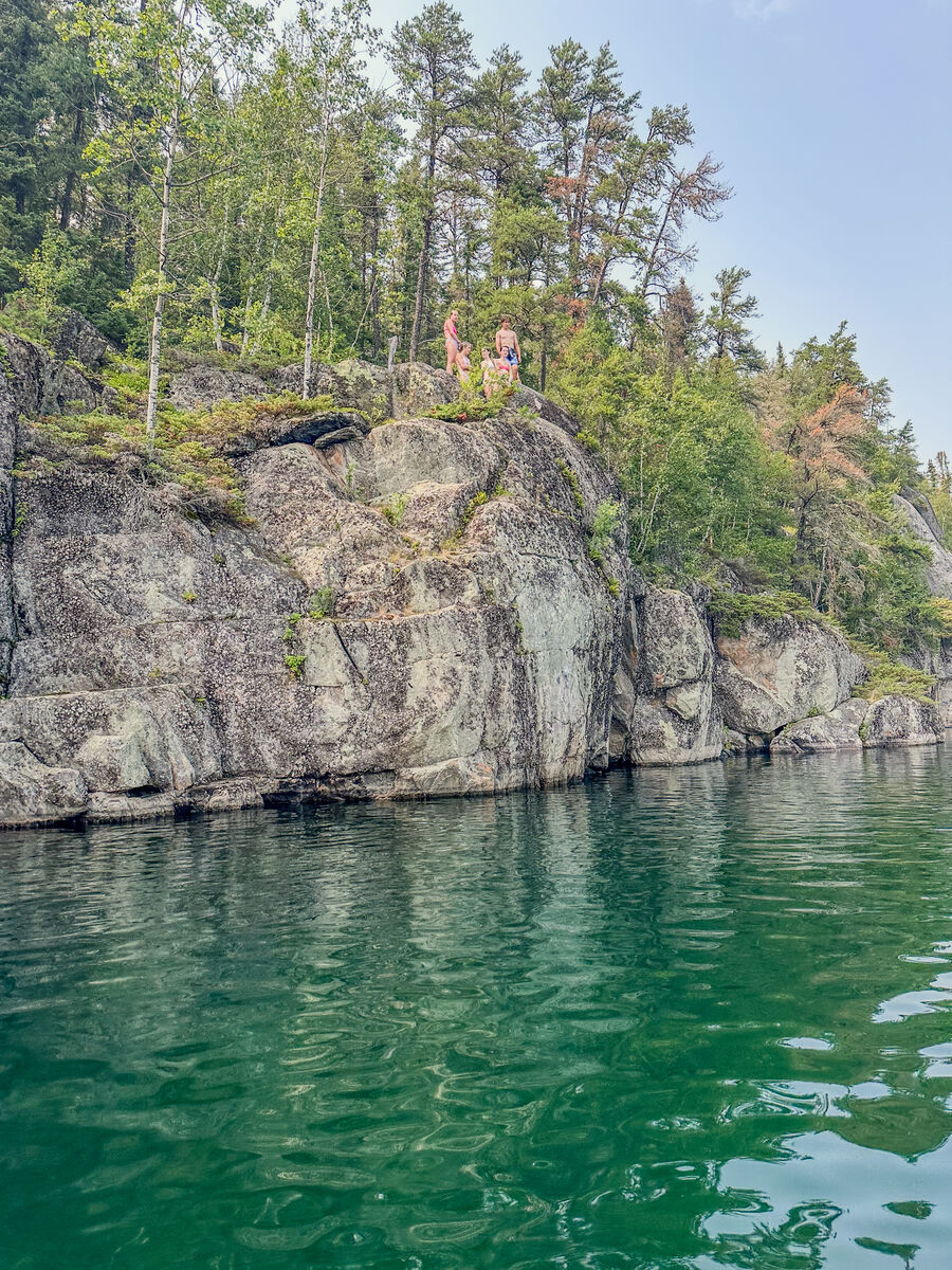 Cliffs on Blue Lake in Blue Lake Provincial Park.