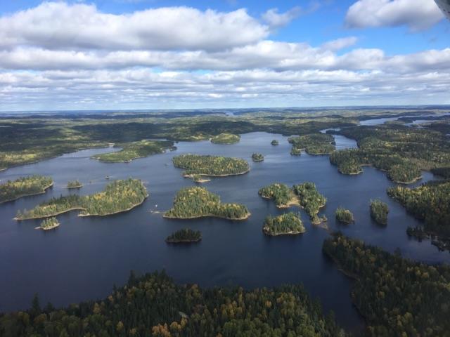 Aerial view of lakes in Quetico Provincial Park.