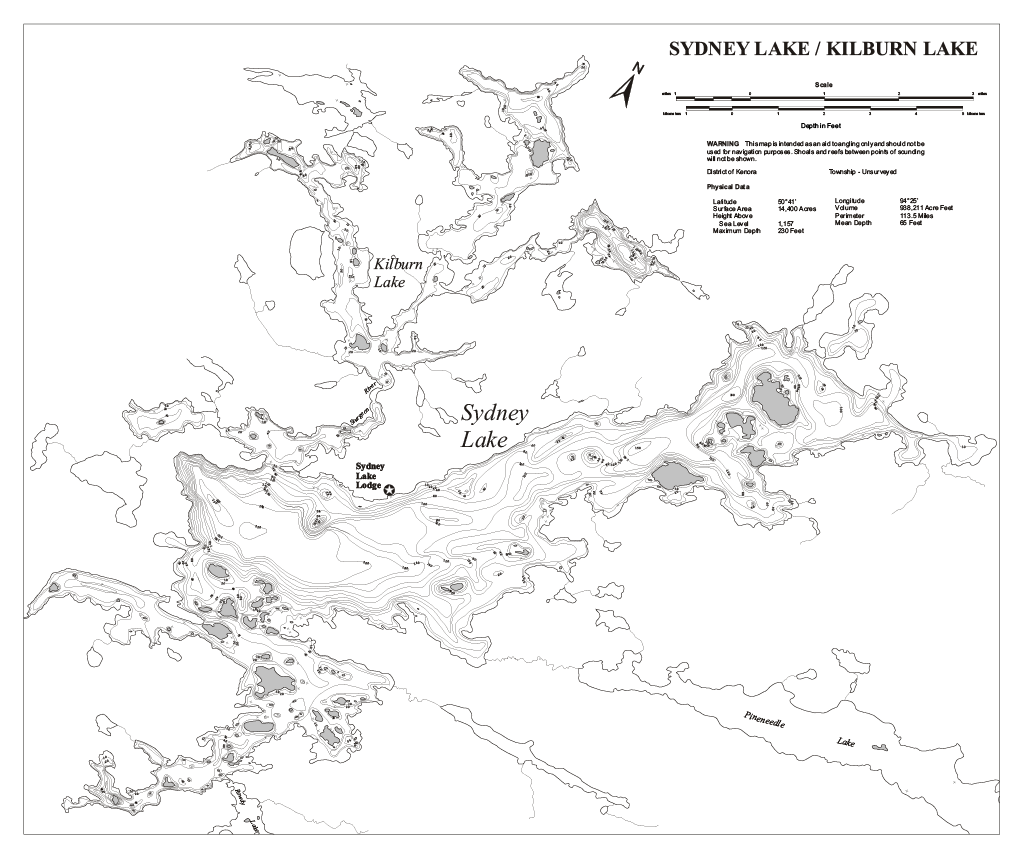 Sydney Lake Map and Kilburn Lake fishing map