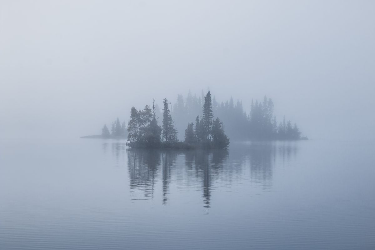 Fog over a calm lake
