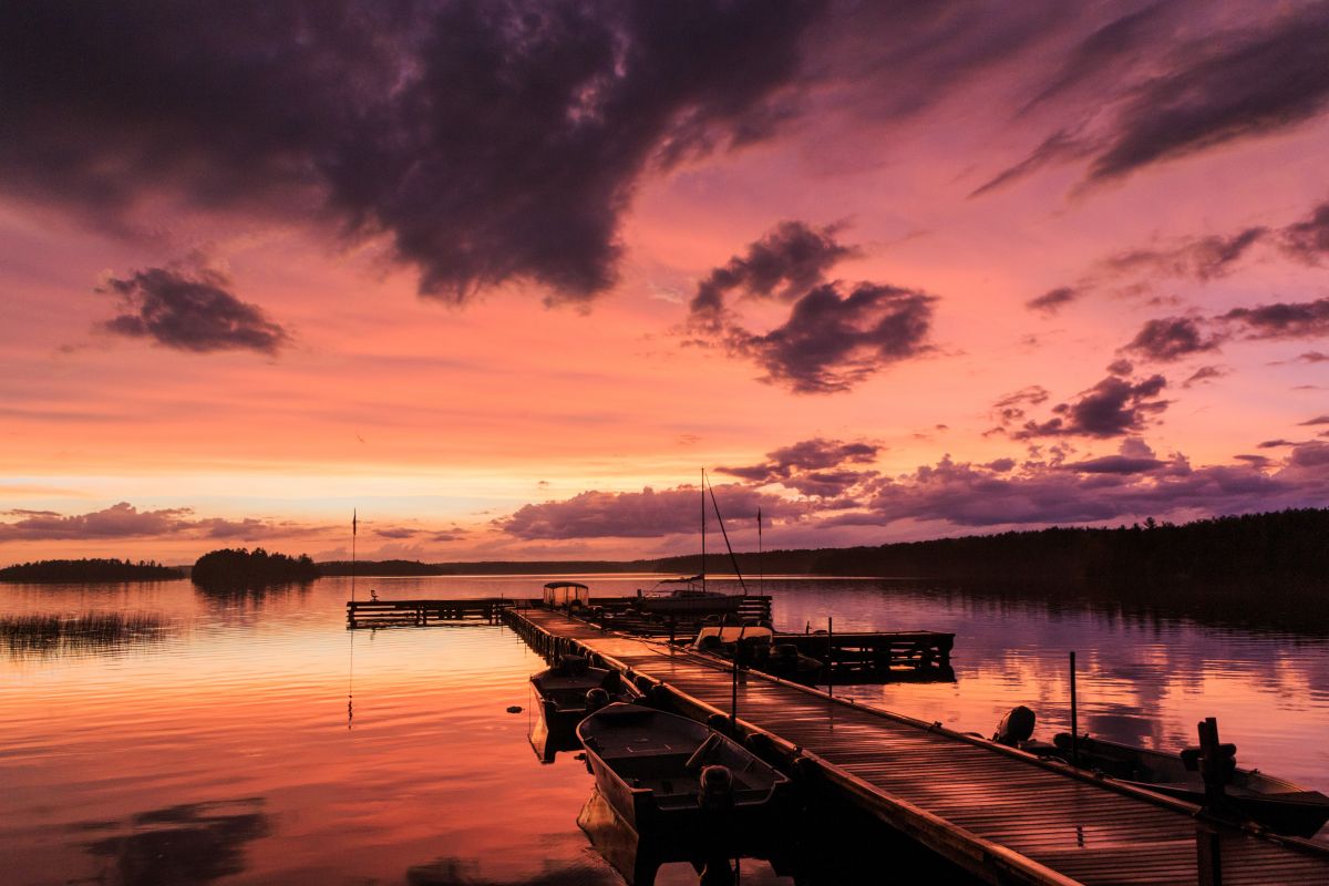 Beautiful sunset over Wabaskang Lake at Sleepy Dog Cabins